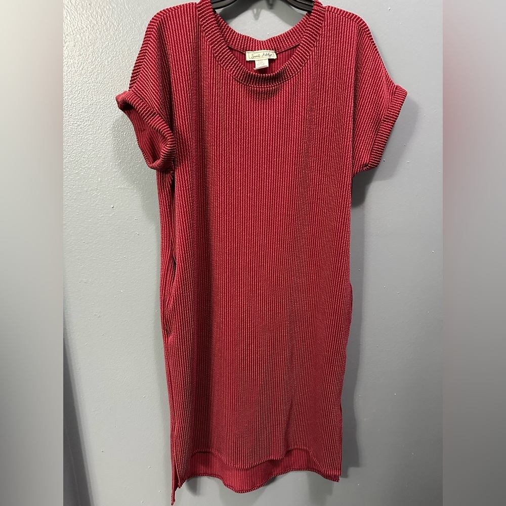 Sweet Adelyn Rose Ribbed Dress with Pockets -comfortable fit with slits in sides - Picture 2 of 11